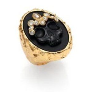 ALEXIS BITTAR MUSE D’OR AGATE SKULL CAMEO RING SZ 8